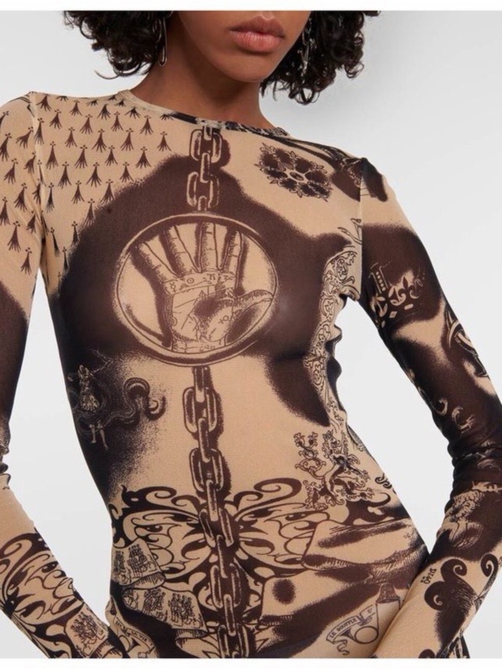 Jean Paul Gaultier Love Moi Mesh Graphic Print Maxi Bodycon Dress